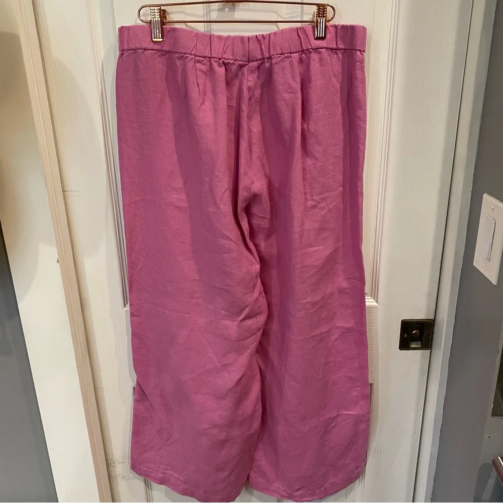 J Jill Two Piece Set Pink Plaid Button Up Top Linen Pull On Wide Leg Pants S